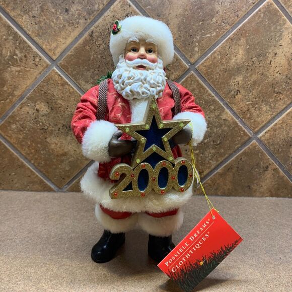 Vtg 1999 Clothtique Possible Dreams "2000" Musical New Year Santa with Tags Y2K - Picture 1 of 16